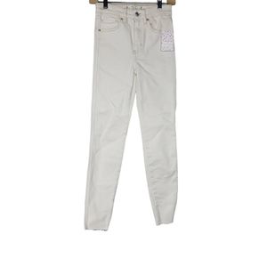 We The Free People Cream Ivory Wash Skinny Jeans with Raw Ankle Hem Size 26